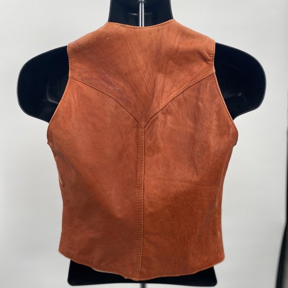 Vintage 1970s Chess King Rust Colored Men's S Leather Vest Unisex - Picture 2 of 4